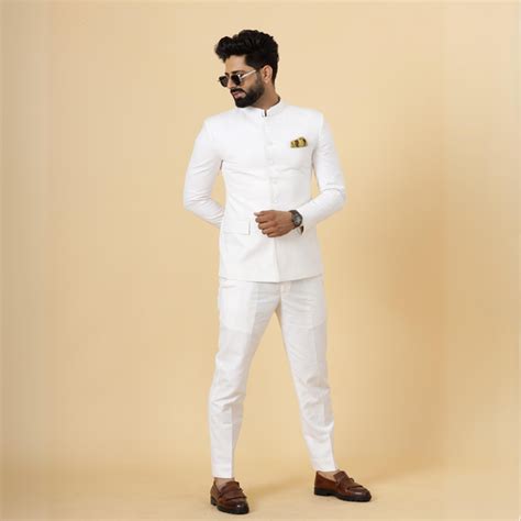 Bespoke White Linen Jodhpuri Bandhgala Suit For Men | White Trouser ...