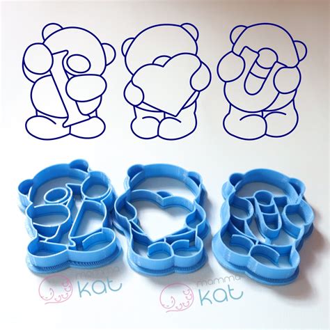 Archivo STL Set de 3 cortadores de galletas de ositos I LOVE U 8 cm en 2 opciones de grosor de ...
