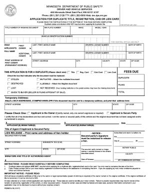 Minnesota Duplicate Title Application - Blank Fillable Template | Fill ...