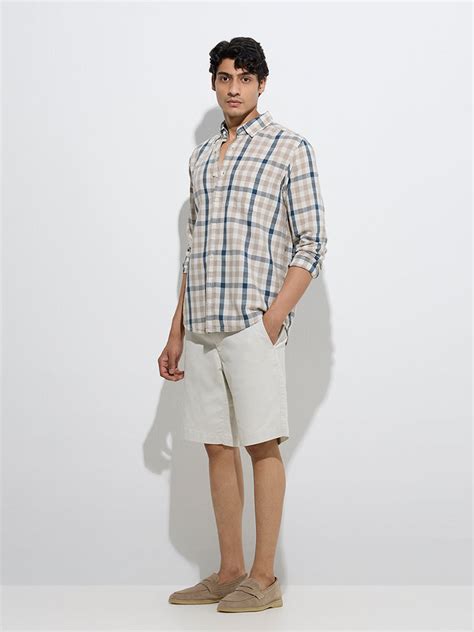 Buy WES Casuals Off-White Checks Relaxed-Fit Linen-Blend Shirt from ...