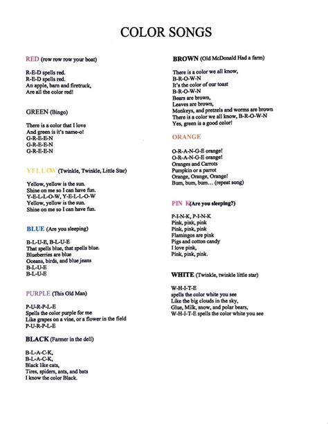 Image result for Color Song Numbers