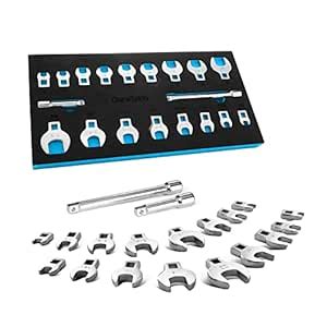 DURATECH 3/8" Drive Crowfoot Wrench Set with 2 Extension Bars, SAE ...
