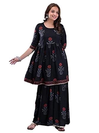 Buy Clothy N Wave Women's Rayon Printed Knee Length Flared Black Kurta ...