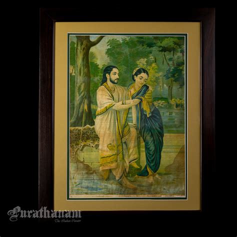 Arjun Subhadra by Ravi Varma - Oleograph Print Embellished – Purathanam