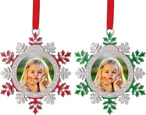 Amazon.com: Christmas Photo Ornament Snowflake Photo Frame Hanging ...