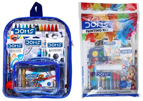 DOMS Smart Stationery Kit (12 pcs in KIT) with Transparent Zipper Bag ...