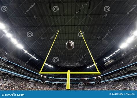 Field Goal Posts in a Large Indoor Football Stadium during a Game ...