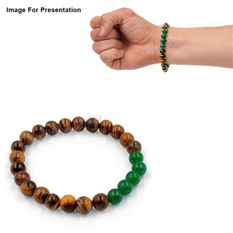 Tiger Eye & Green Jade GemStone Adjustable Bracelet