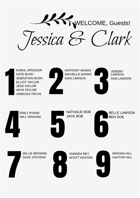 Free Wedding Seating Chart Templates, Editable and Printable
