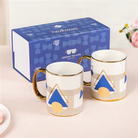 Set Of 2 Geometric Chic Ceramic Tea Cups 350ml Online - Premium Coffee ...