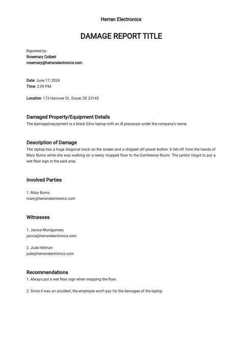 Image result for Insurance Damage Report Example