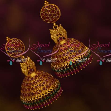 J1547 Kempu Temple Traditional South Indian Jewellery Big Broad Jhumka ...