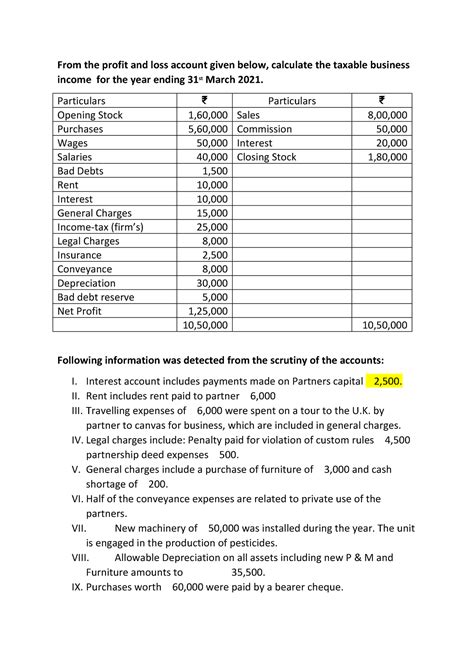 Problems tax 1 - From the profit and loss account given below ...