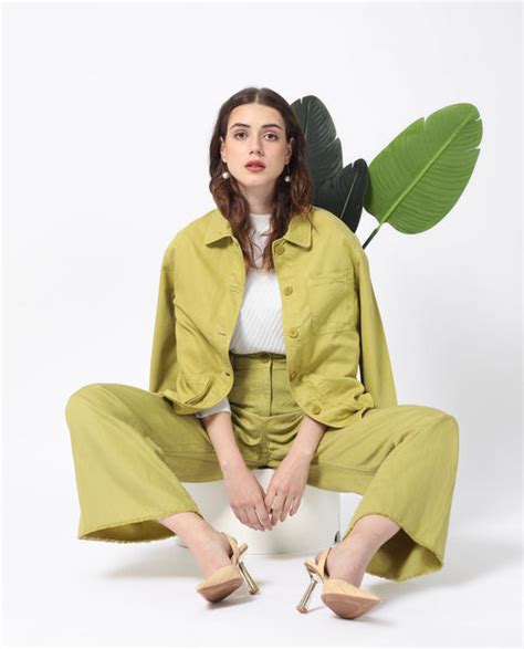 Rareism Women's Genia Fluorescent Green Cotton Blend Fabric Button ...