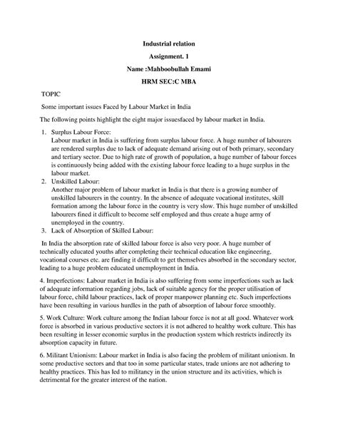 Mahboobullah emami IR SEC C IA1 - Industrial relation Assignment. 1 ...