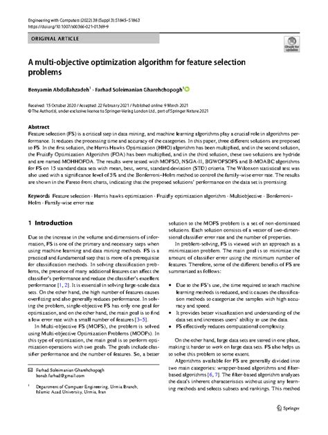 S00366 021 01369 9 - Multi-Objective Algorithms for Feature Selection ...