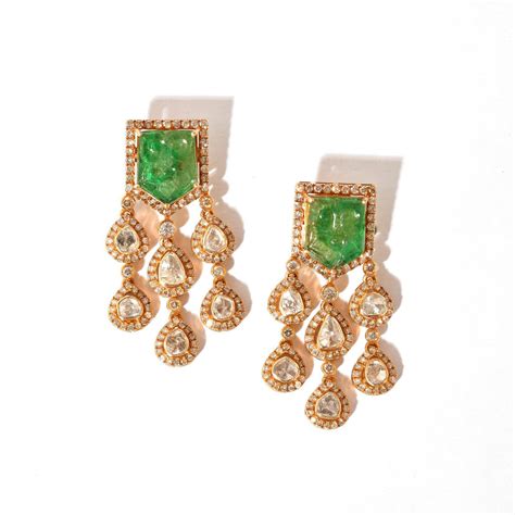14k Gold Earrings | 14k Polki Earrings | 14k Emerald Earrings
