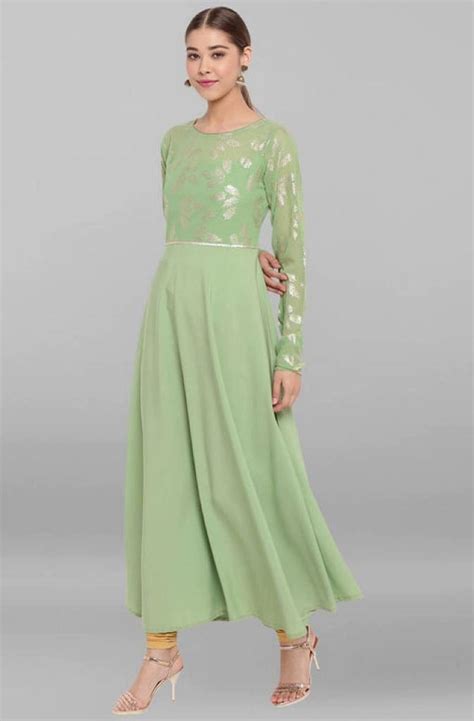 Pistachio Green Poly Crepe Anarkali Kurta Online - Buy Designer Kurtis ...