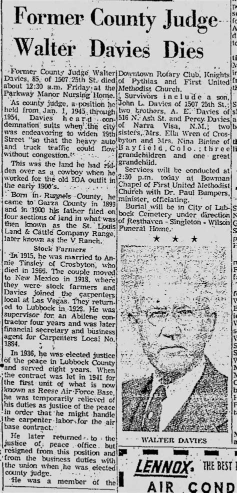 Walter Davies - Obituary Lubbock Avalanche Journal Newspaper 6 March ...