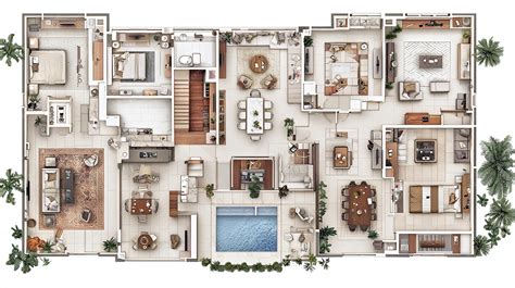 Modern Luxury Penthouse Floor Plan with Pool and Outdoor Space ...