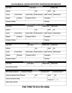 Fillable Online OLATHE MEDICAL CENTER OUTPATIENT REGISTRATION ...