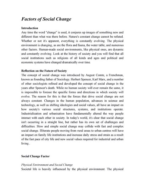 Factors of Social Change - Factors of Social Change Introduction Any ...