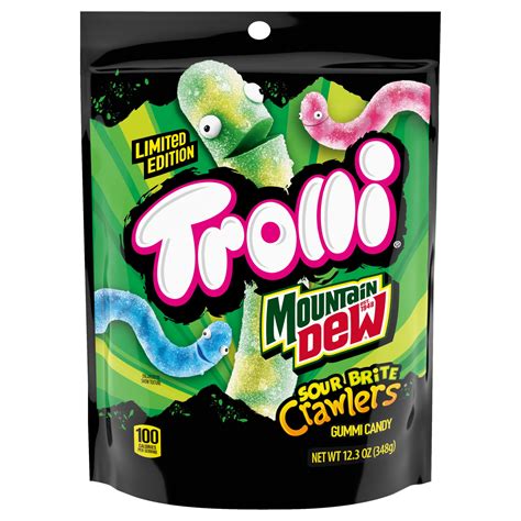Trolli x Mountain Dew Sour Brite Crawlers Gummy Worm Candy, 12.3 oz Bag ...