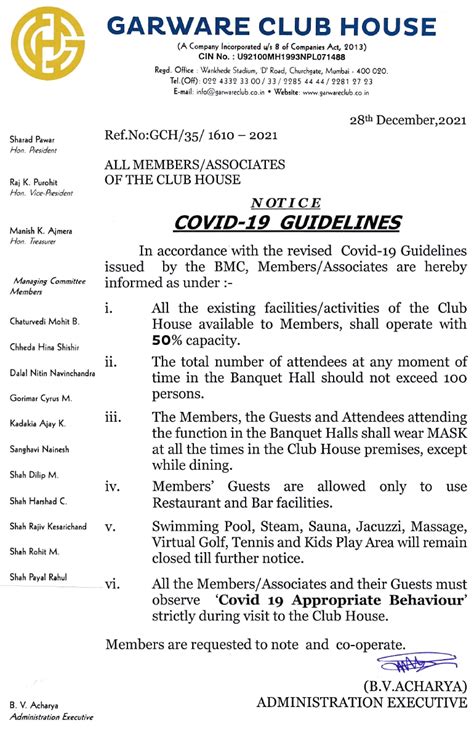 COVID Guidelines - 28 Dec 2021 - Garware Club House