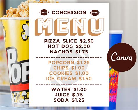 Movie Theater Concession Stand Menu