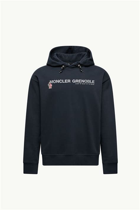 Navy Blue Logo Cotton Hoodie - Sweatshirts for Men | Moncler GB