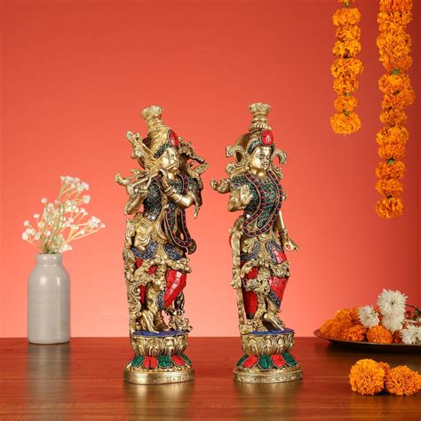 Buy Pure Brass Radha Krishna Statues - Exquisite Handcrafted Art - 14 ...