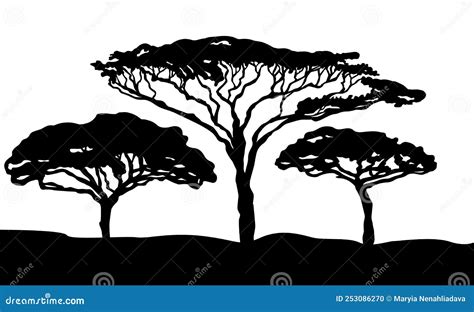 African Landscape Silhouette. Vector Illustration Stock Illustration - Illustration of acacia ...