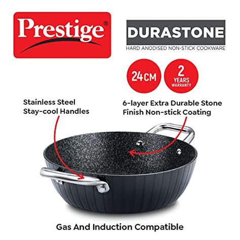 Prestige Durastone Hard Anodised 6 Layer Non-Stick Kadai with Glass Li ...