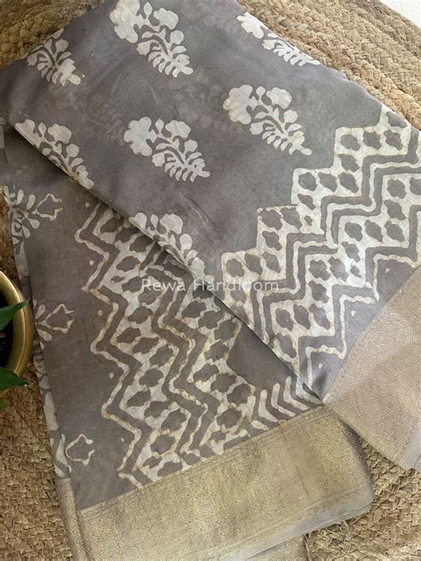 Grey Dabu Kashish Cotton Print Saree KD01 – Rewa Handloom
