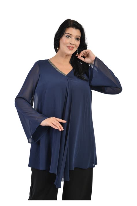 LİLAS XXL Büyük Beden Lacivert Renkli Şifon Abiye Bluz Fiyatı, Yorumları - Trendyol
