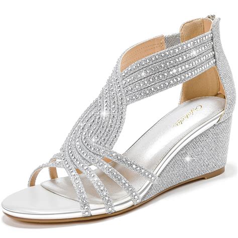 Gufobela Women Wedge Sandals Sparkly Rhinestone Open Toe Fashion Dressy ...