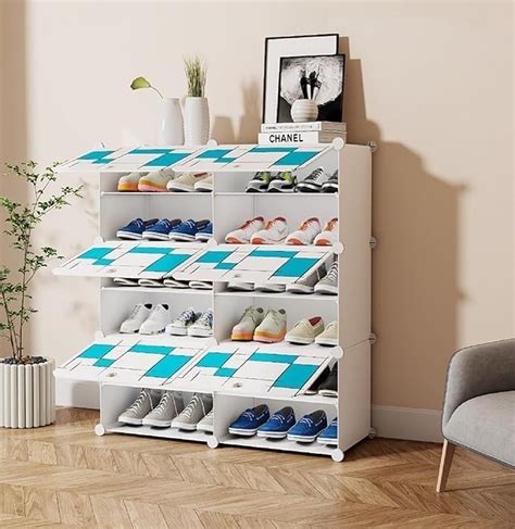 JD FRESH 6 Tier Shoe Rack Collapsible Shoe Organiser with Door ...