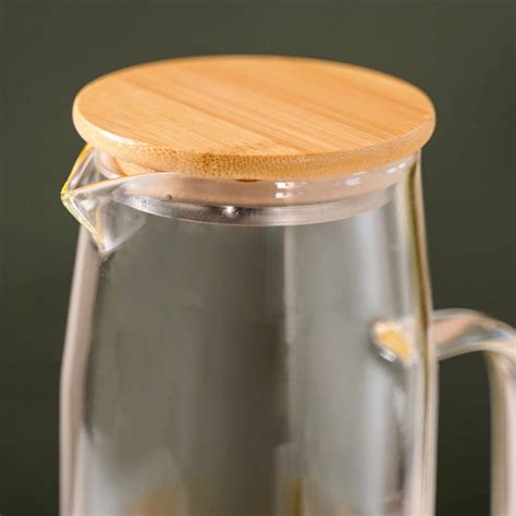 Glass Water Jug With Bamboo Lid 1500 ml Online - Premium Jug | Nestasia