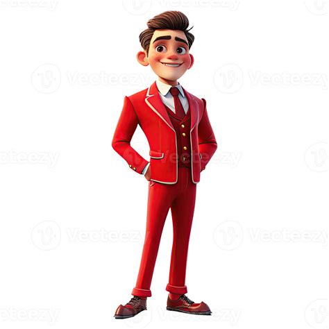 AI generated 3D cartoon man in red suit. Businessman character on ...