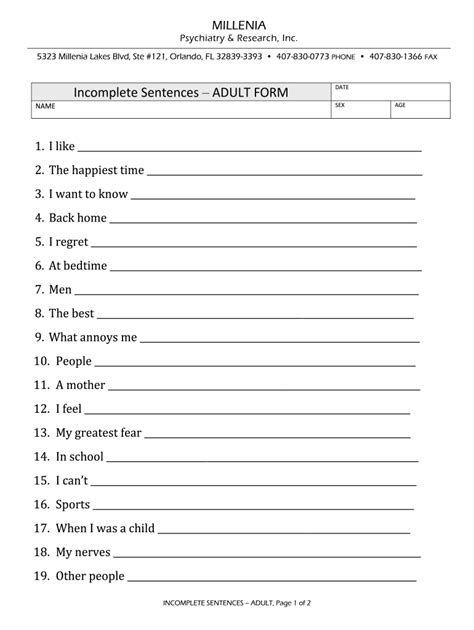 2013-2026 FL Millenia Psychiatry & Research Incomplete Sentences ...