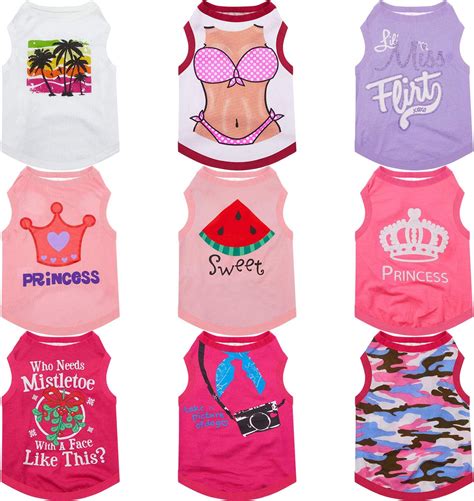 Amazon.com : 9 Pieces Printed Pet Shirts Dog T-Shirts Summer Pet T ...