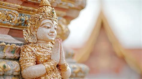 Thai temple sculpture golden ornament praying hands buddhist art ...