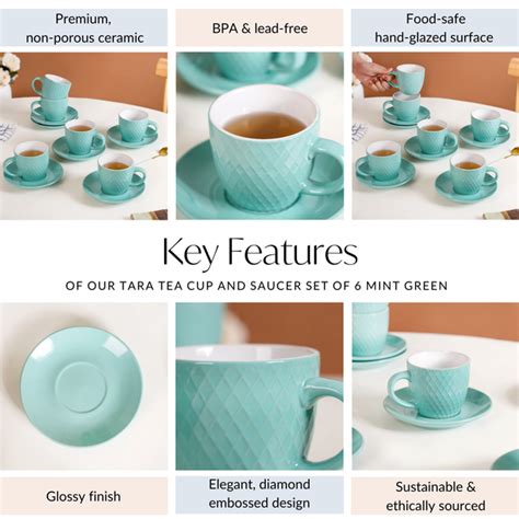 Tara Tea Cup And Saucer Set Of 6 Mint Green 225ml Online - Premium Tea ...