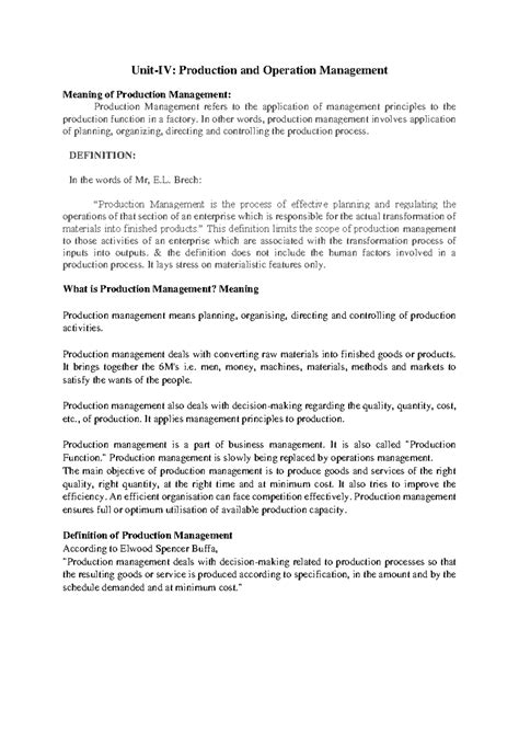 POE UNIT 4 - Very helpful to students - Unit-IV: Production and ...