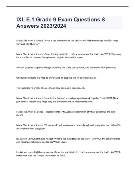 IXL E.1 Grade 9 Exam Questions & Answers 2023/2024 - IXL E.1 Grade 9 ...