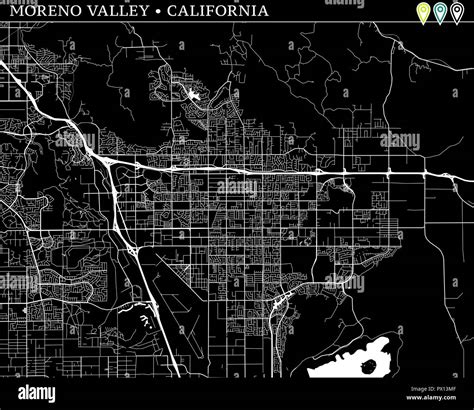 Simple map of Moreno Valley, California, USA. Black and white version ...