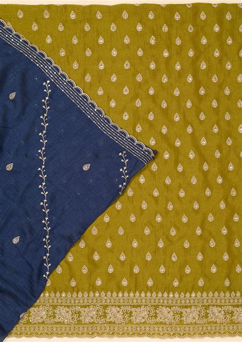 Buy Parrot Green Zariwork Soft Raw Silk Unstitched Salwar Suit - Koskii