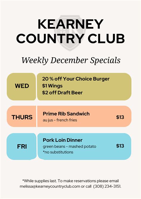 Weekly Specials | Kearney Country Club