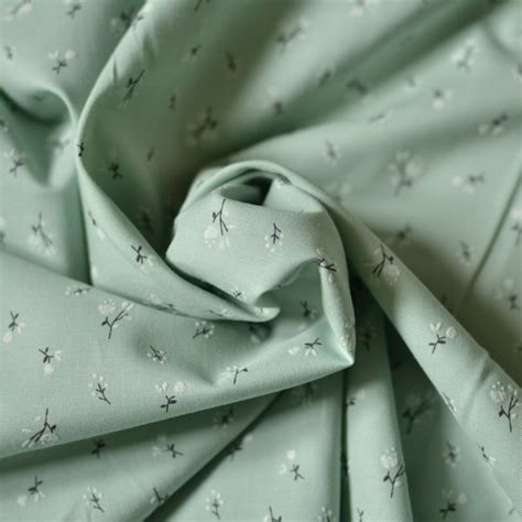 Tissu popeline fine | Coton Bio | imprimé fleurs vert - A&A Patrons