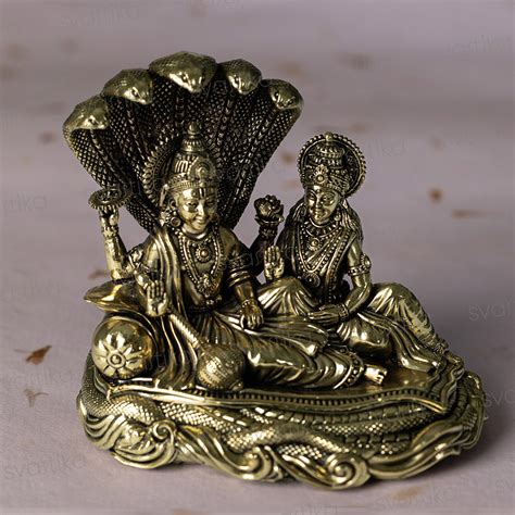 Brass Narayana/Vishnu Lakshmi on Ananta-Sajya (5.5 Inch)
